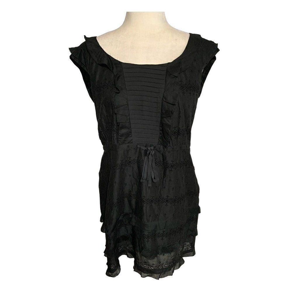 j crew womens solid black Round Neck lace tank mini dress 8 medium